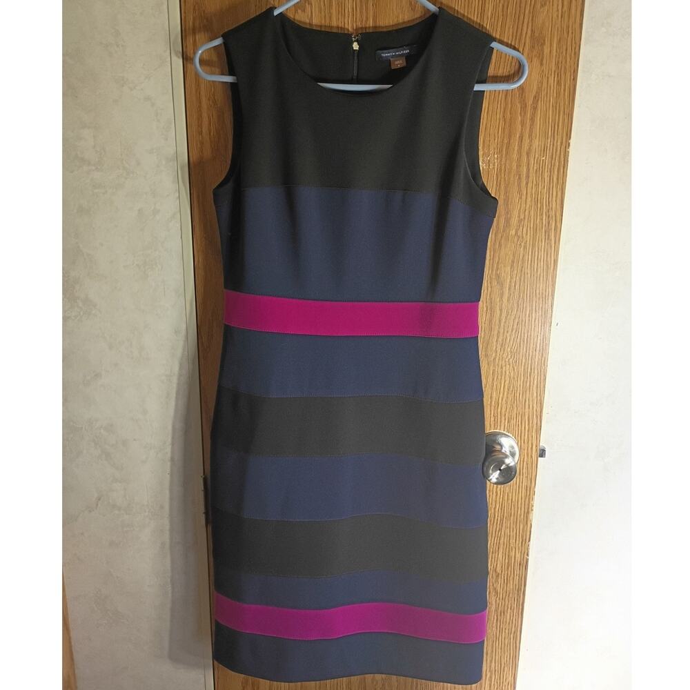 Tommy Hilfiger Sheath Dress Logo Zip Back Colorblock Career Party Quietlux Sz 6